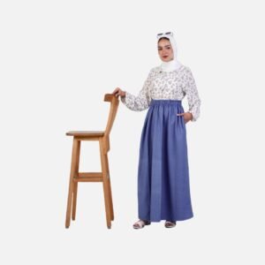 Two-Piece-Modest-Set:-Floral-Blouse-&-Blue-Denim-Skirt