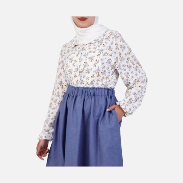 Two-Piece-Modest-Set:-Floral-Blouse-&-Blue-Denim-Skirt