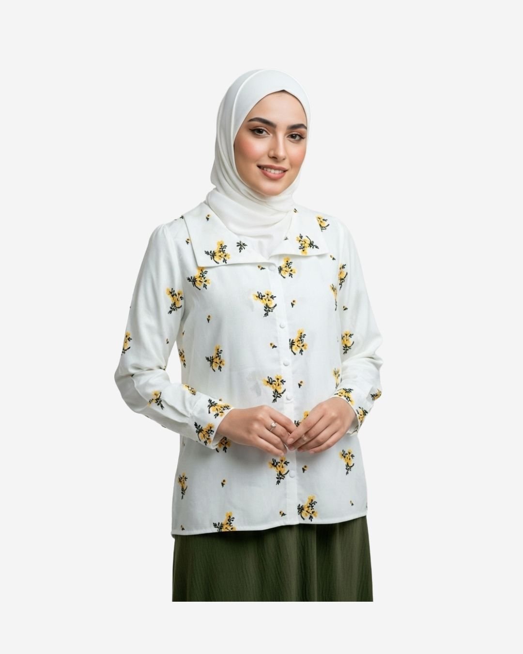 Asmaa Basha Embroidered Off White Cotton Modest Grace Blouse
