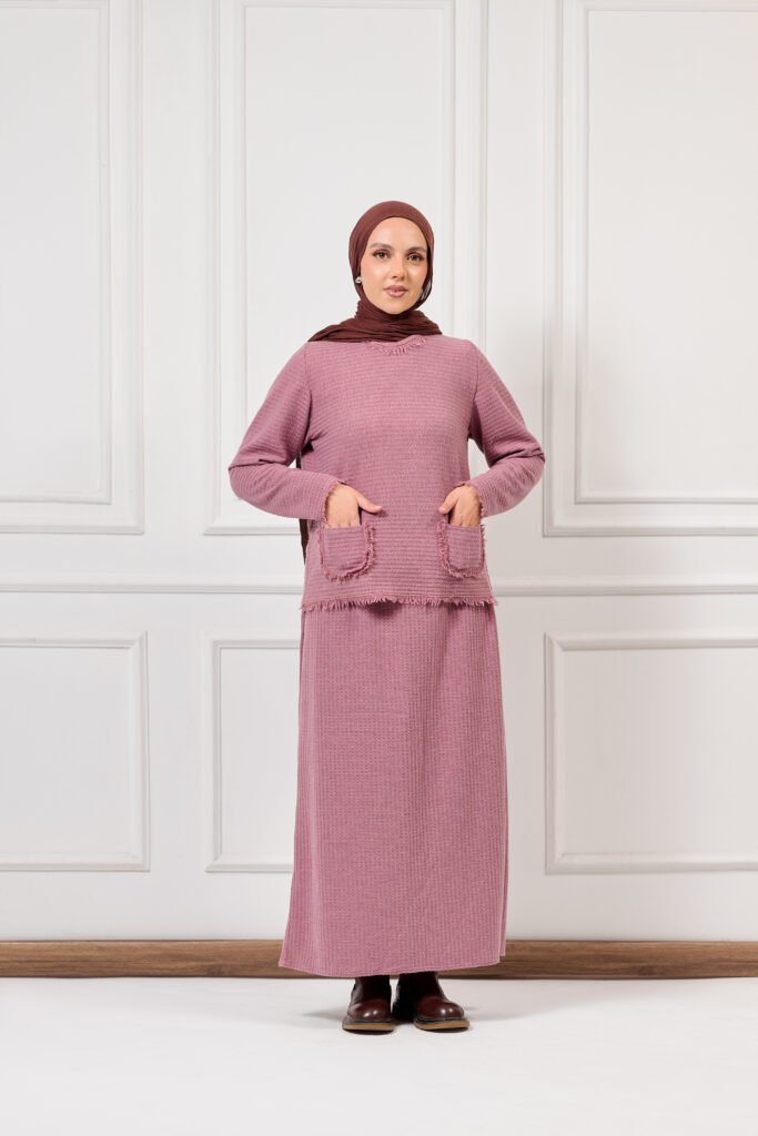 Asmaa Basha Pink Knit Modest Maxi Suit