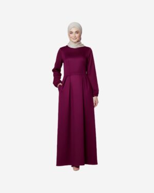Asmaa Basha Burgundy Suede Modest Maxi Dress