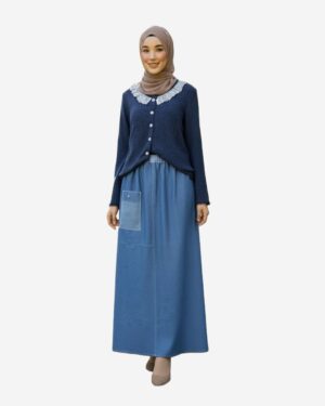 Asmaa Basha Knit & Denim Modest Outfit in Grey & Light Blue
