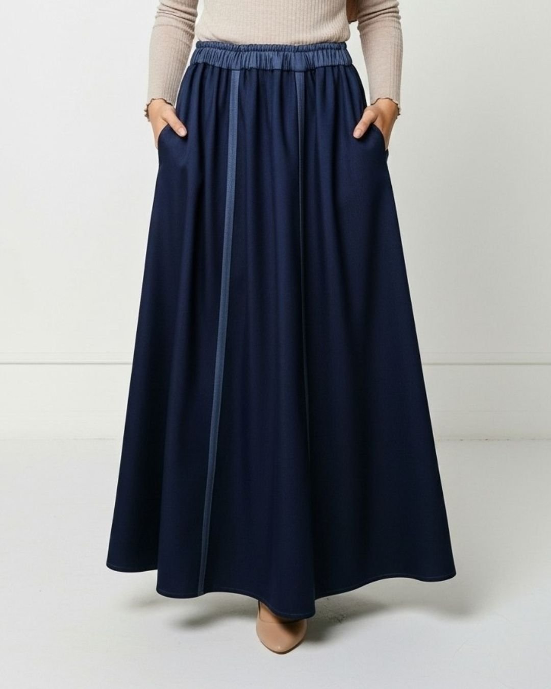 Asmaa Basha Dark Denim Wide Modest Maxi Skirt - Image 2