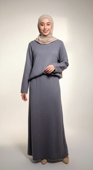 Asmaa Basha Grey Knitted Modest Maxi Suit