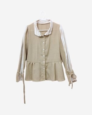 Asmaa Basha - Stylish Beige Striped Linen Summer Blouse