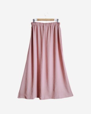 Pink linen modest skirt with elastic waist and flowy summer design
