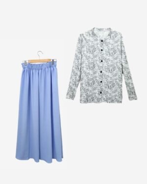 Asmaa Basha - Modest Black&White Cotton Blouse & Blue Skirt Set