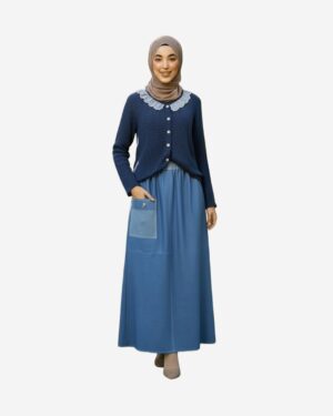 Asmaa Basha Knit & Denim Modest Outfit in Grey & Light Blue