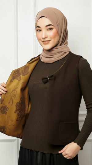 Asmaa Basha Double Face Wool & Suede Vest in Brown & Havana