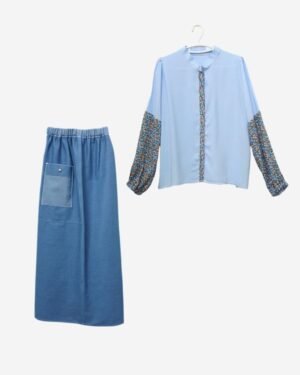 Asmaa Basha - Comfy Blue Floral Blouse & Denim Skirt Set
