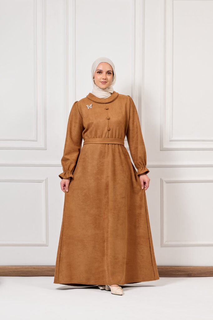 Asmaa Basha - Elegant Havana Suede Winter Dress