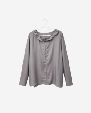 Asmaa Basha - Chic Grey Pure Cotton Ruffle-Collar Blouse